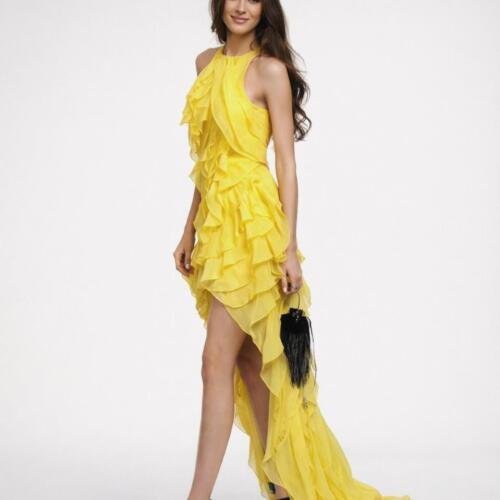 Yellow Ruffle Evening Dress
