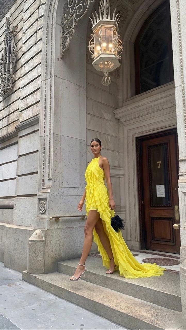 Yellow Ruffle Evening Dress - Image 2