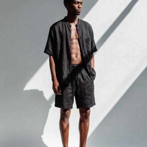 Men's Black Linen Set